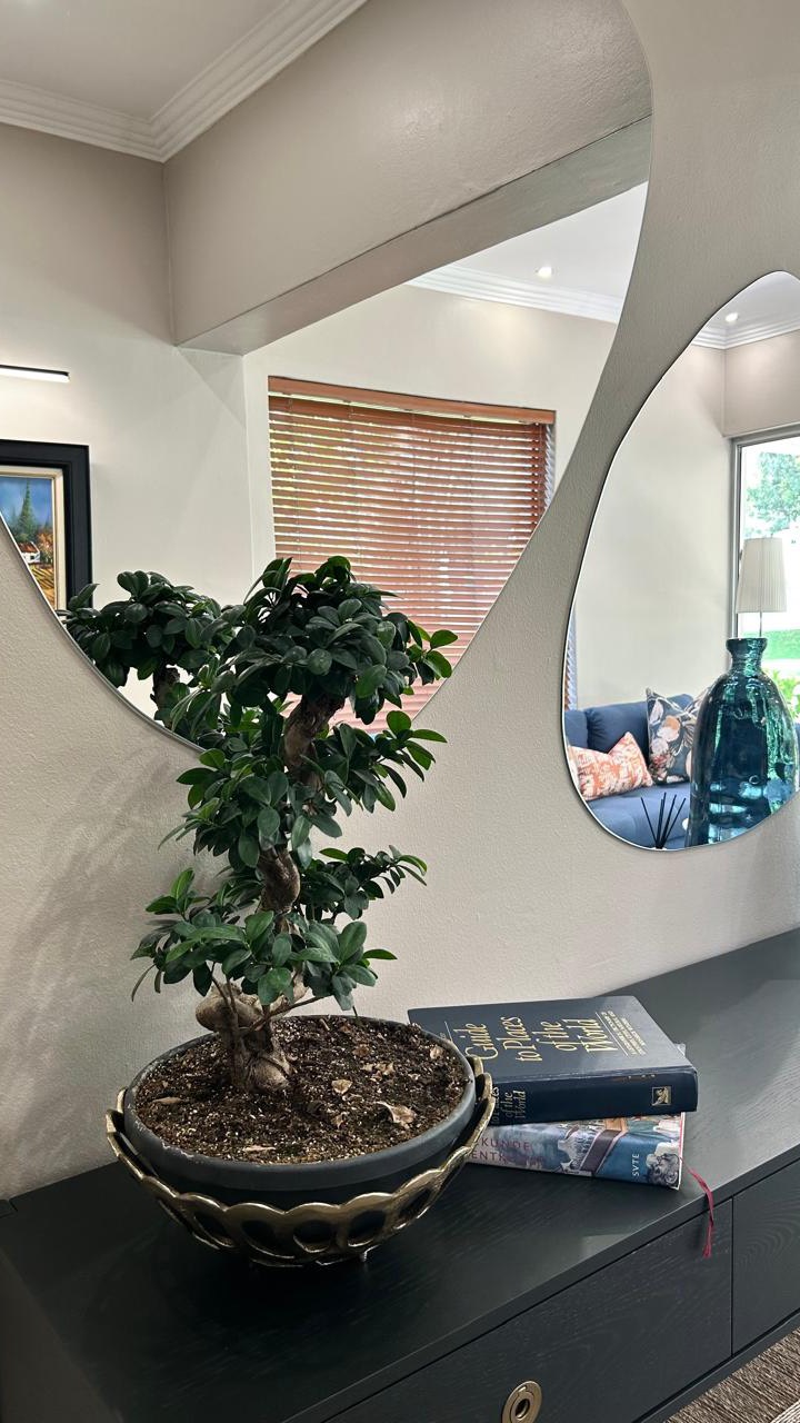 A dated reception refreshed with navy and burnt orange, natural wood and a custom-built reception desk. Designed for Southern Implants Reception.