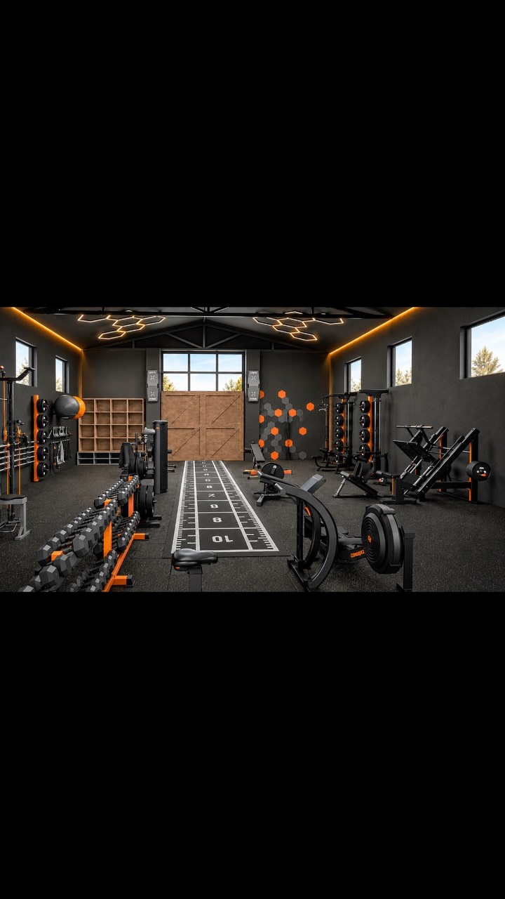 A gym design progressing through construction, as shared in the studio’s project update.